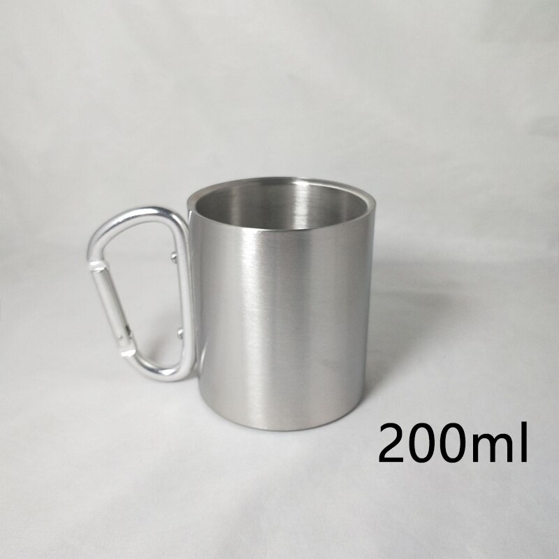 200Ml Rvs Cup Voor Camping Reizen Outdoor Cup Met Handvat Karabijnhaak Klimmen Backpacken Wandelen Draagbare Kopjes