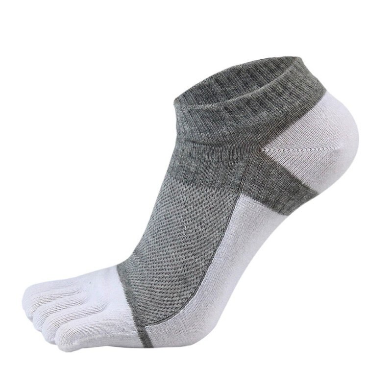 1 par sportssokker mænd kvinder komfortable tynde fem-finger sokker sektion kort splejsning mesh syning farve bomulds sokker: Grå