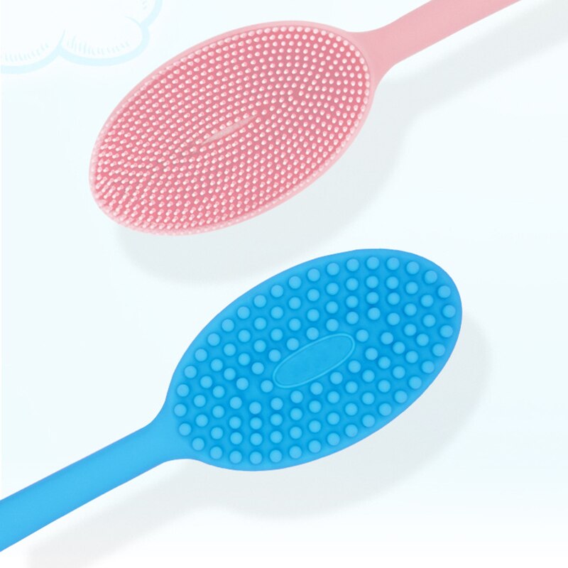 Siliconen dubbelzijdige badborstel met lange steel, rugborstel voor massage, douche, reiniging, verwijdering van exfoliërende badborstel