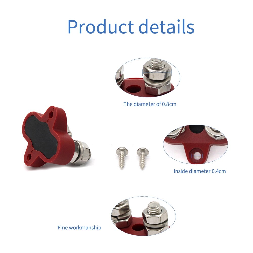 Positive Bus Bar Power Terminal Blocks DC 48V M8 (5/16") Dual Heavy-Duty Terminal Studs Power and Ground Junction Block