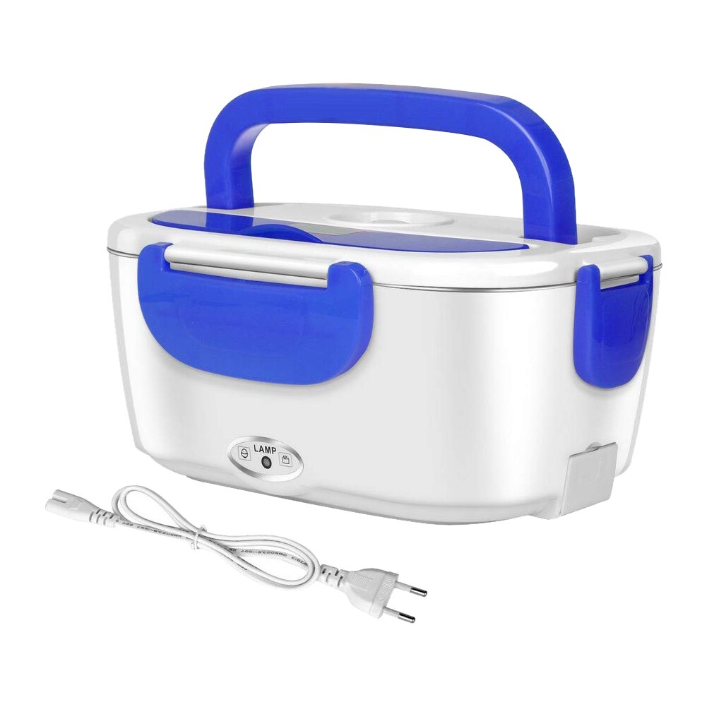 Stainless Steel Portable Electric Lunch Box Food Heater With Spoon And Two Compartments For Work 40W 220V Kitchen Pot K802: BU