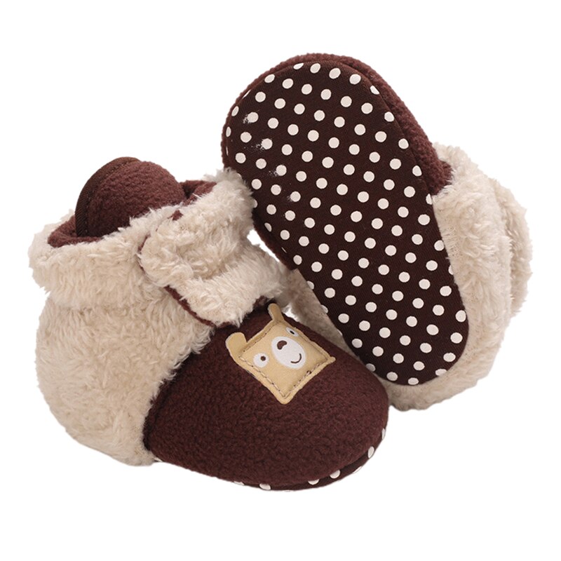 Babyjongens meisjes fleece laarsjes peuters cartoon warme katoenen schoenen met antislip onderkant: Bruin / 11
