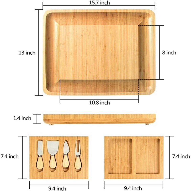 Natural Bamboo Cheese Board And Knife Set With Cheese Tools Cheese Plate Cheese Board Chopping Board With Four Knives