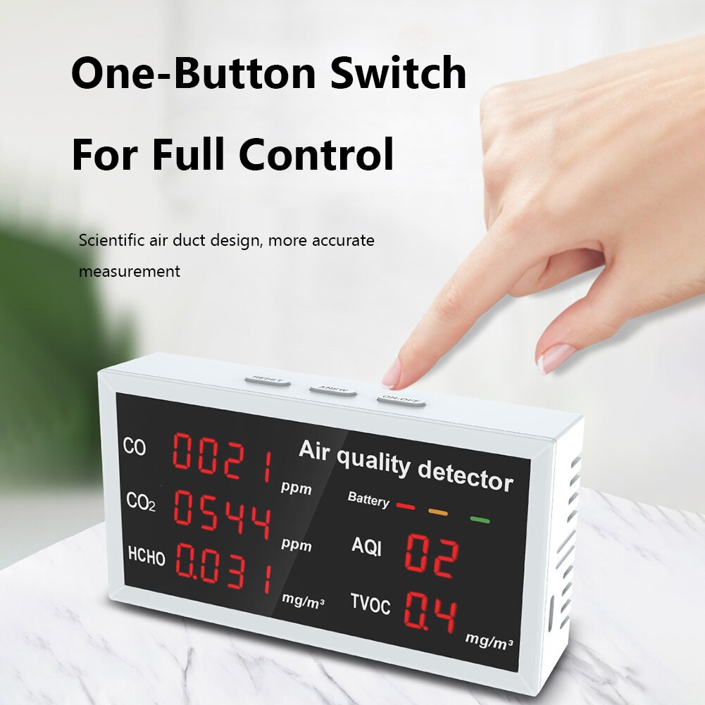 Meter Digital Temperature Tester 5 in 1 Indoor Air Monitor Rechargeable CO CO2 HCHO TVOC AQI Detector