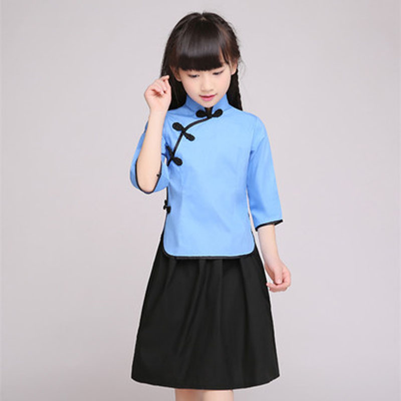 Children's Chinese style student wear girls costumes summer retro wind chorus suit graduation class service