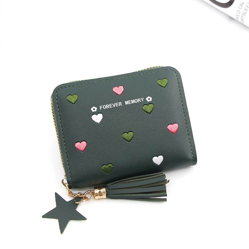 Women's Mini Wallet Candy Color Cute Coin Purse Card Package Wallets Heart-shaped Embroidery Women Short Wallet Multi-function: B-6