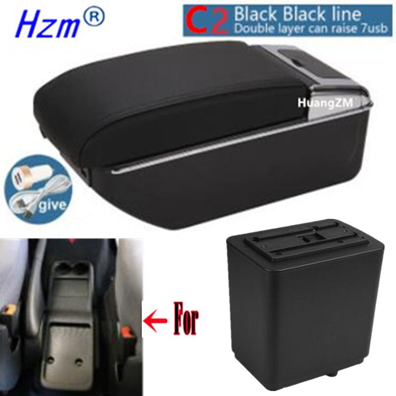 For Citroen Berlingo Armrest Retrofit parts For Peugeot Partner tepee Car Armrest Storage box car accessories Charging USB LED: C2 style black line