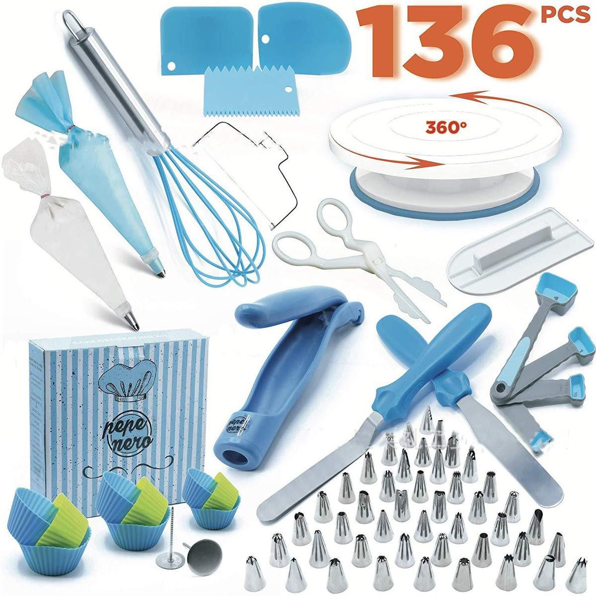 136Pcs Cake Decorating Kit Pastry Tube Fondant Tool Cake Turntable Set Kitchen Cake Dessert Baking Bakeware Pastry Supplies
