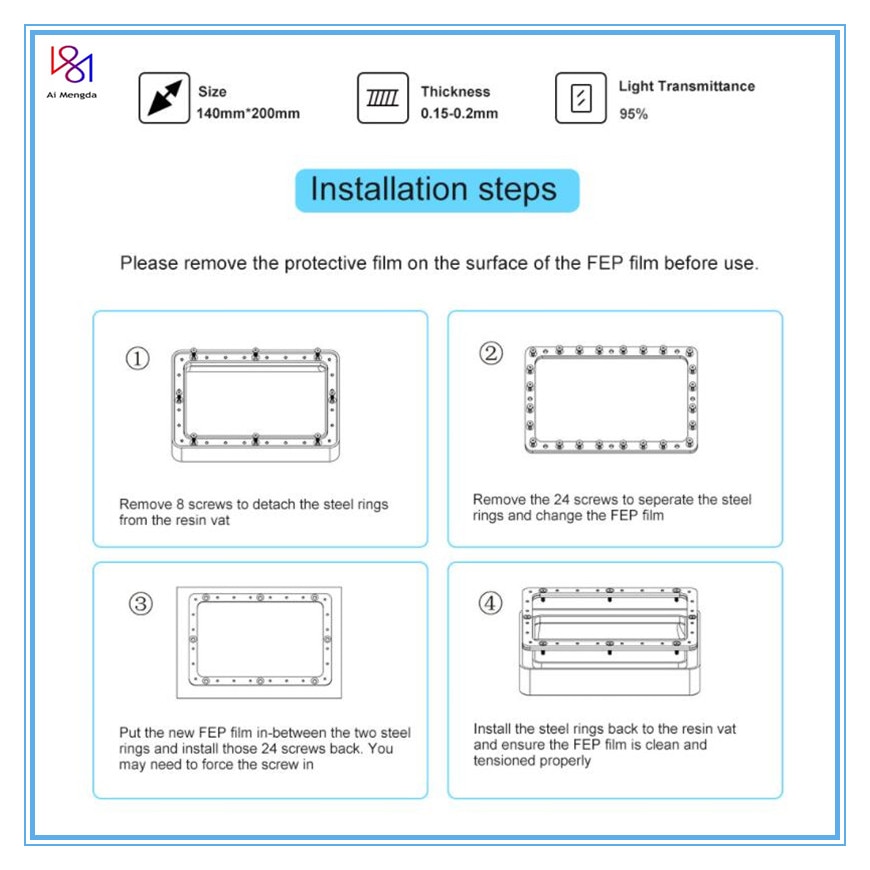 Anycubic Photon Fep Film Sheet 140x200mm FEP Sheets 0.15-0.2mm for WanHao D7 Nova3d Resin UV Light 3D Printer part