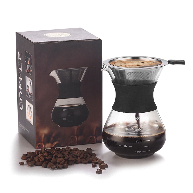 300/400ml High-temperature Resistant Glass Coffee Maker Coffee Pot Espresso Coffee Machine with Stainless Steel Filter Moka Pot