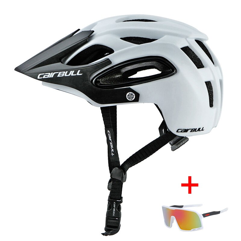 Sports Breathable Riding Cycling Helmet with Glasses Men Women Ultralight Mtb Bicycle Helmet Outdoor Road Mountain Bike Helmet: White / M(54-58)