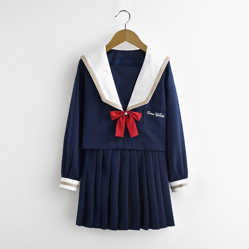 Meisjes schooluniform met lange mouwen, witte sneeuw, jk-uniform, japanse zachte schoolkleding, matrozenuniform met lange mouwen, d --0192