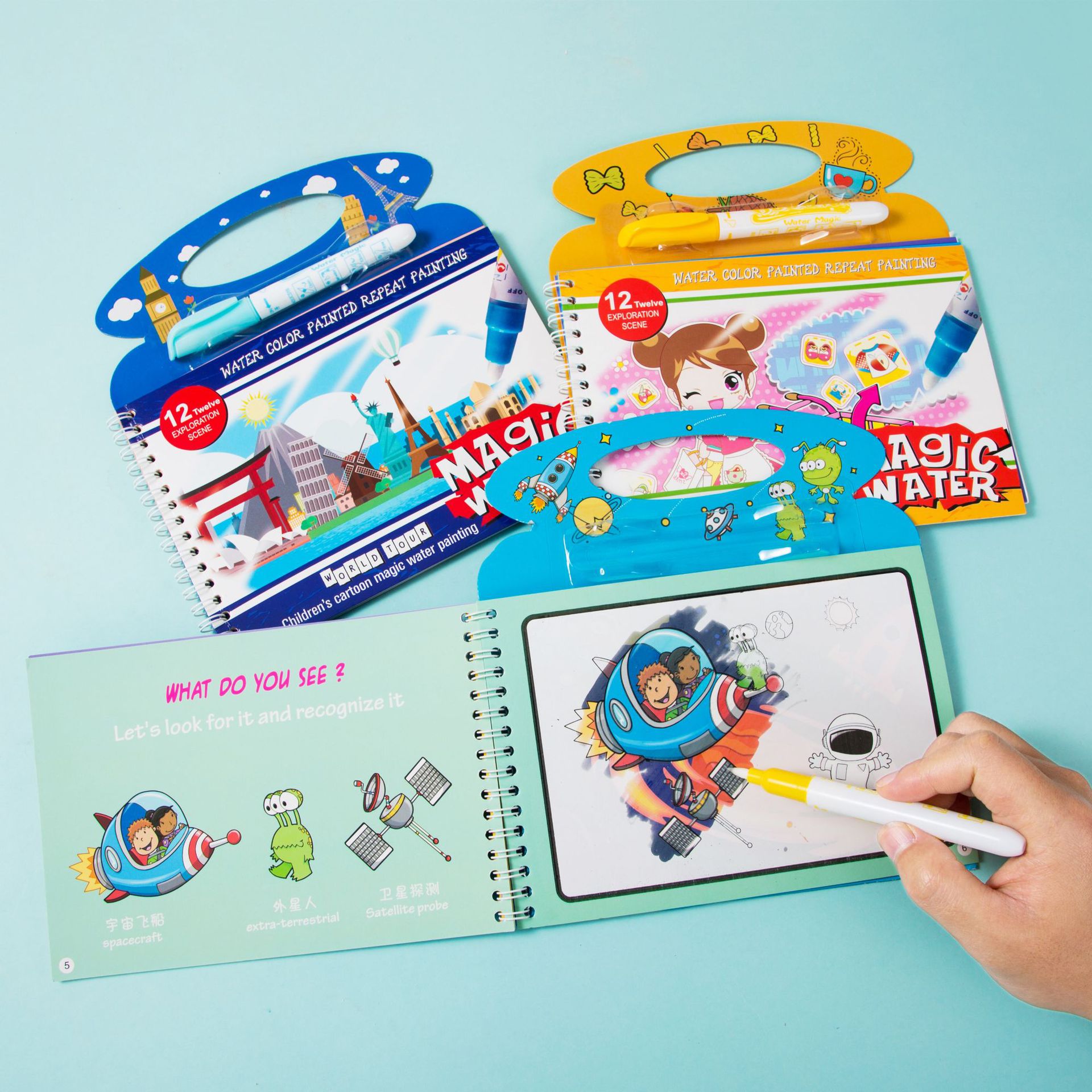 Magical Drawing Book Water Coloring Books Reusable Kids Painting Board Learning Notebook Doodle Cartoons Animal Education: random