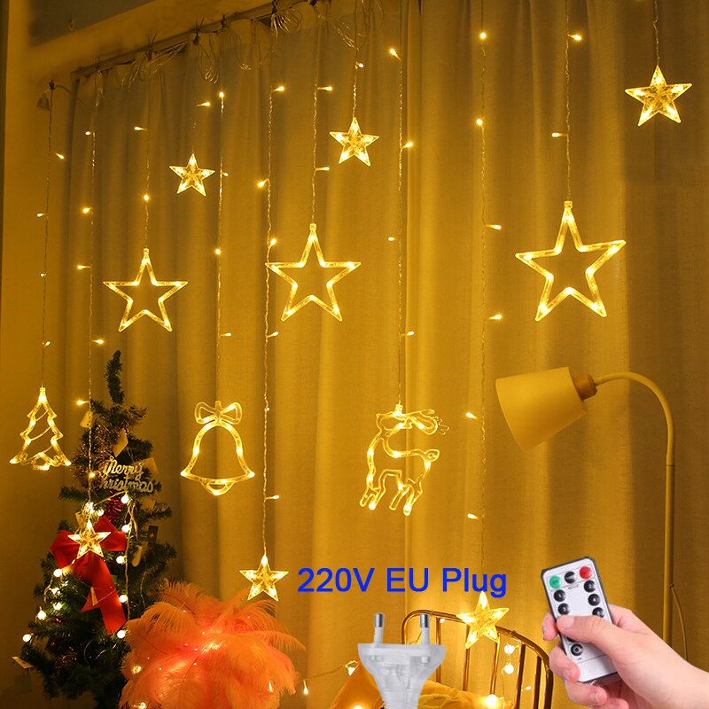 Kerst String Lights Gordijn Kerstverlichting Garland Led Wedding Party Kerst Voor Raam Home Outdoor Decor: Warm White Remote