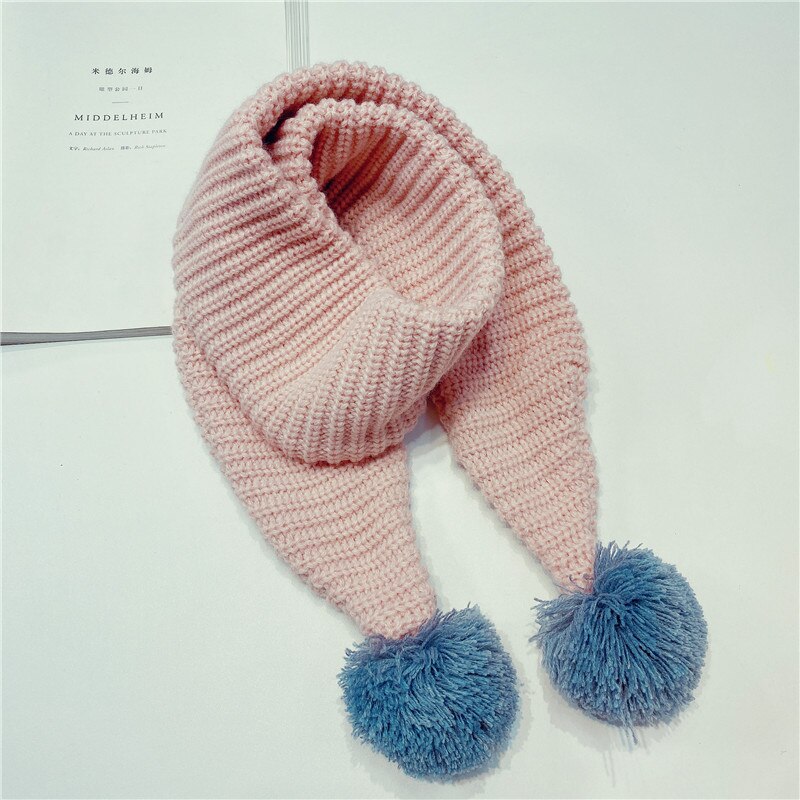 Verdikte gebreide kindersjaal effen kleur kruisstreep jongens en meisjes lange handdoek hangende bal winter warm baby haar nek: 1