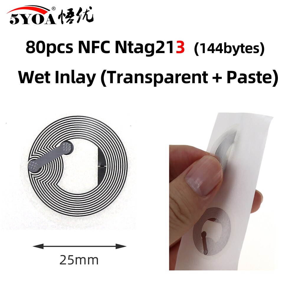 80 sztuk/35/25/18 NFC etykiety 25mm naklejki NFC protokołu 13.56MHz ISO14443A uniwersalny zawieszki RFID telefony NFC etykietka NFC odznaki: 80szt Ntag213 Wet