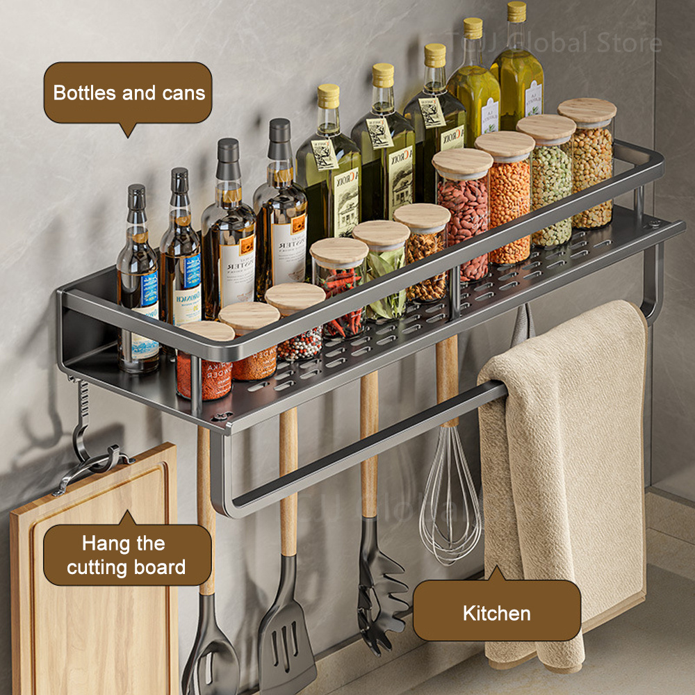 1/2 Stuks Geen Punch Kruidenrek Wandmontage Keuken Spice Organizer Met Haak Staaf Kruidenrek Spice Plank badkamer Keuken Plank
