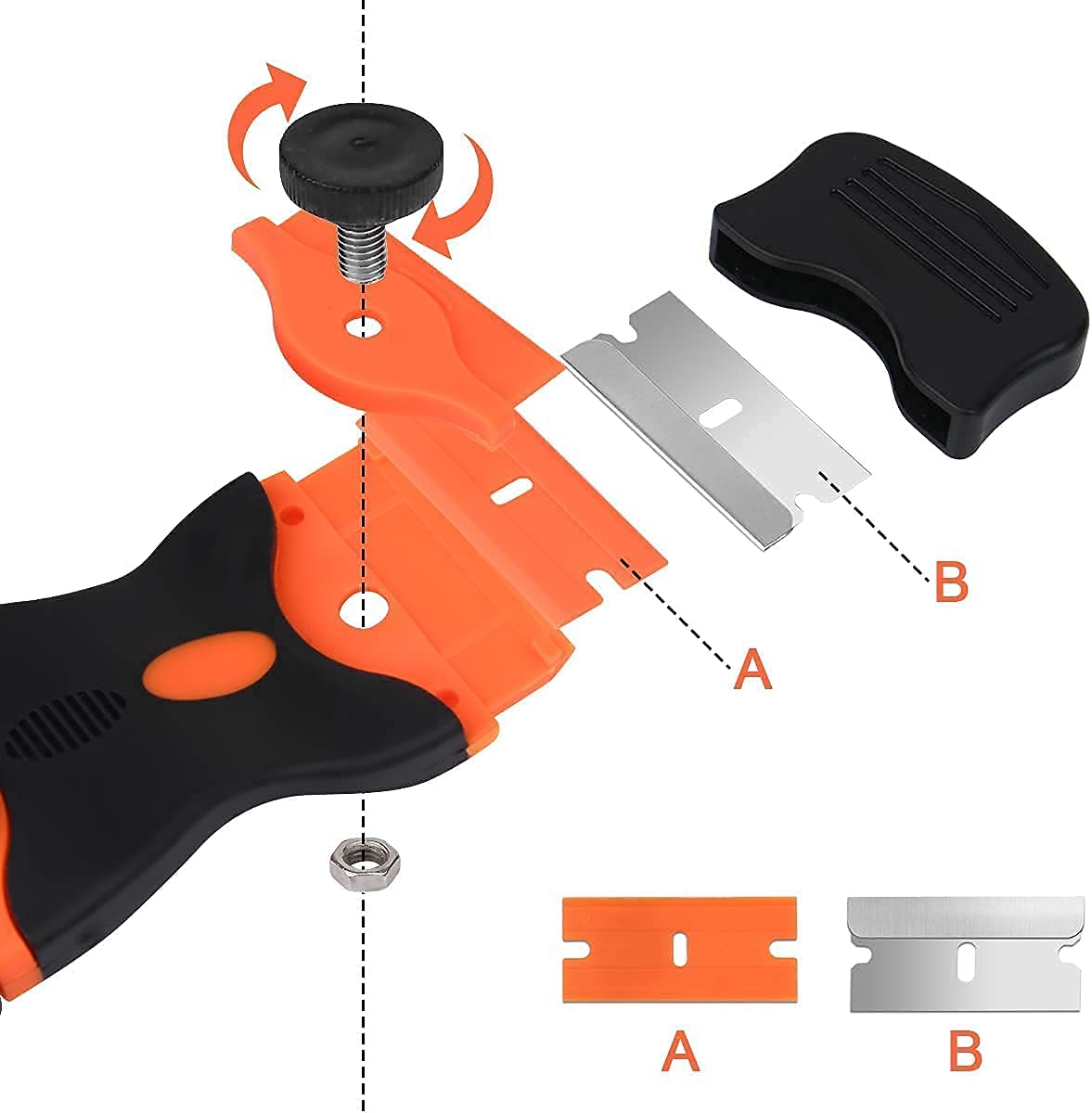 Barberbladskrape med ekstra plastblad og metallblad, 1/10/11/21 stk. for tapet eller glassverktøy til koketopp