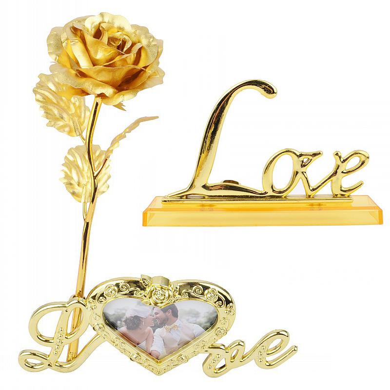 Goudfolie Plating 24K Goud Decoratie Mooie Bloem Frame Base Rose Aantrekkelijke Liefde Base Grappig