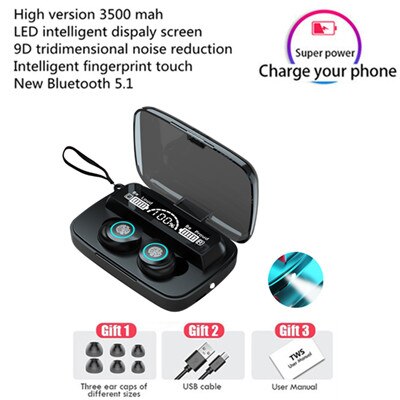 Écouteurs sans fil TWS Bluetooth 5.1, oreillettes étanches avec Microphone, avec boîte de charge 3500mAh, stéréo 9D, pour le sport: M17 pro