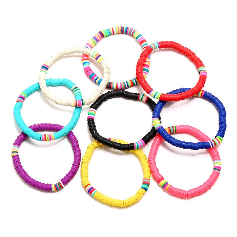 Bohemian Polymer Clay Beads Charm Bracelet Elastic Bangles Beaded Stretch Bracelet Handmade