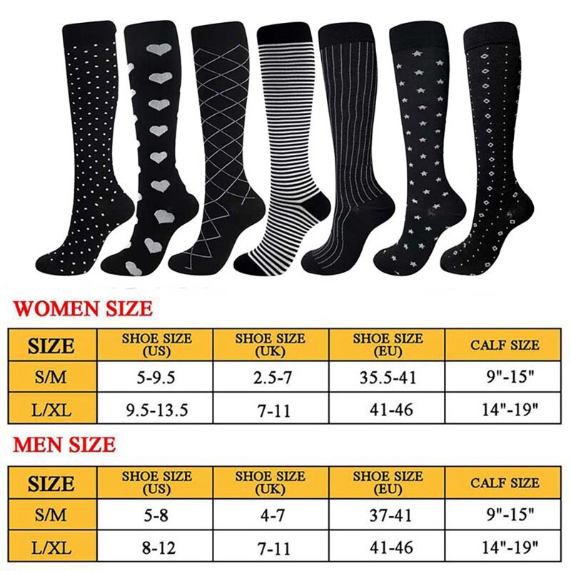 Compression Sports Socks Women Men Knee High/Long Printed Nylon Hosiery Footwear Accessories