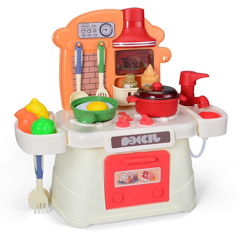 Fille jouer maison cuisine jouet ensemble éducatif bricolage lumières son presse eau extracteur enfants jouer maison transfrontalière: Orange