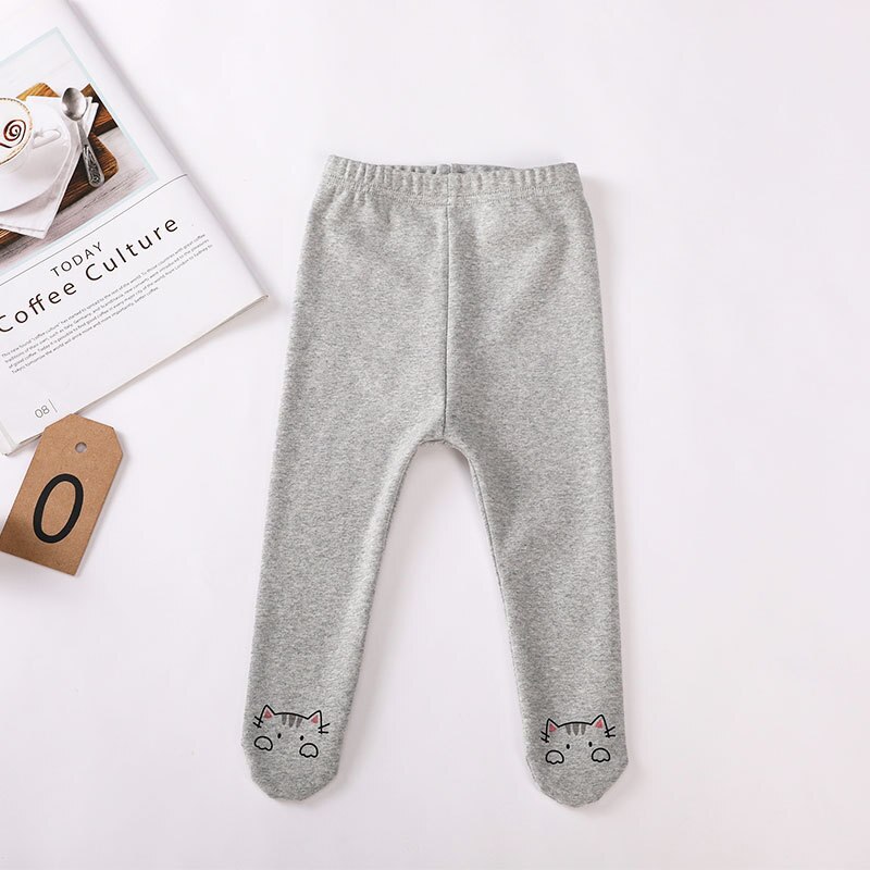 Newborn Casual Pants Baby Boys Girls Spring Autumn Cute Cartoon Cat Print Leggings Children Warm Flexible Clothes