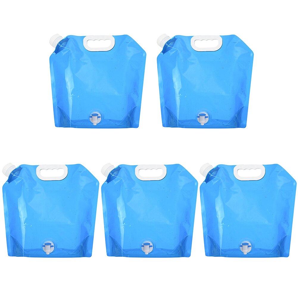 5pcs 5L/10L Water Bag Foldable Water Container For Camp Cooking Supplies Picnic BBQ War Survival Supplies Water Tank: Blue 10L