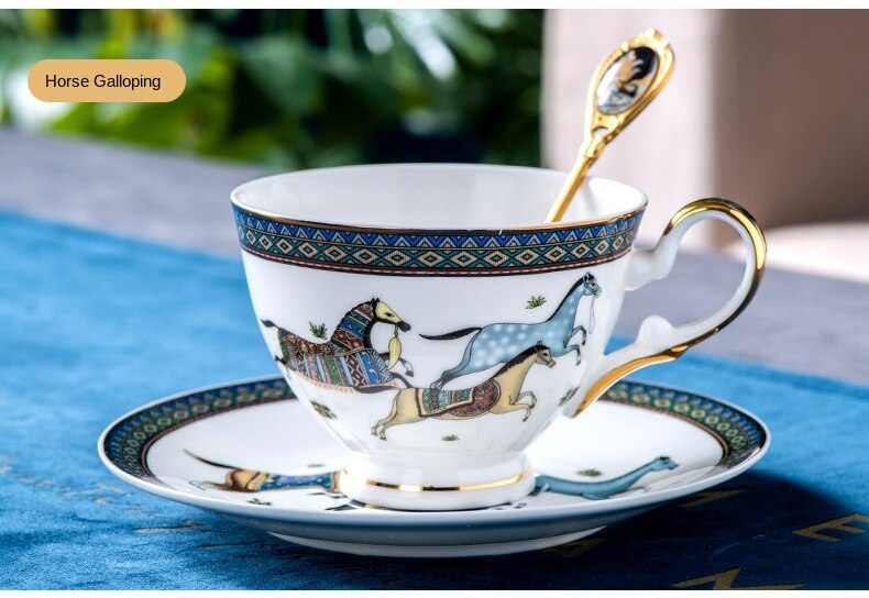 Tasses à café en os Royal en porcelaine, ensemble de tasses et cuillères créatives en céramique, de luxe européen, décor de cuisine: Style 1