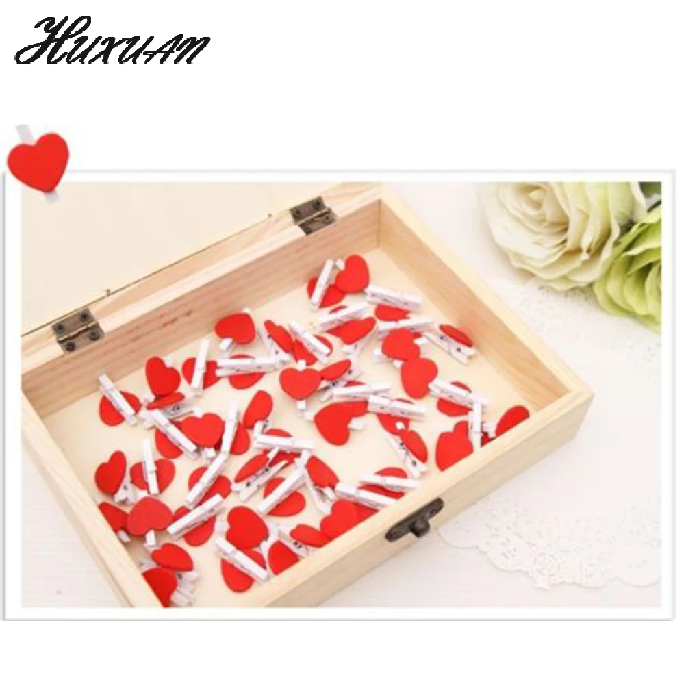 20/50Pcs Mini Loving Red Heart Shape Wood Clips Handicrafts Photos Papers Clothes Pegs Home Bachelorette Party Decorations
