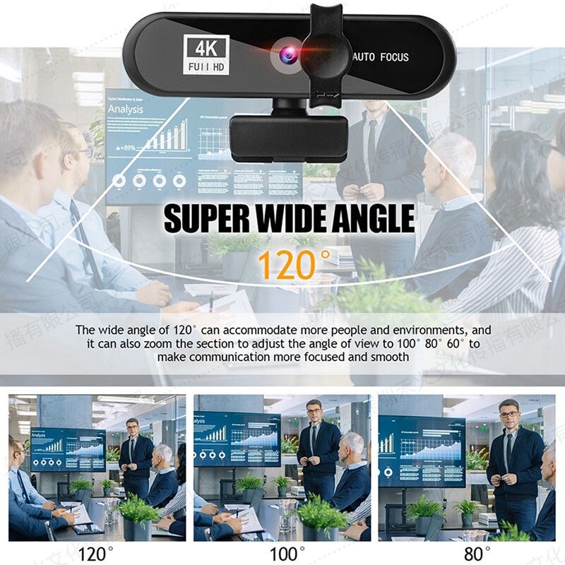4K Webcam 1080P Full HD web cam Auto Focus Web Camera PC and Laptop 2k WebCam with Microphone Cover Tripod for Live meeting
