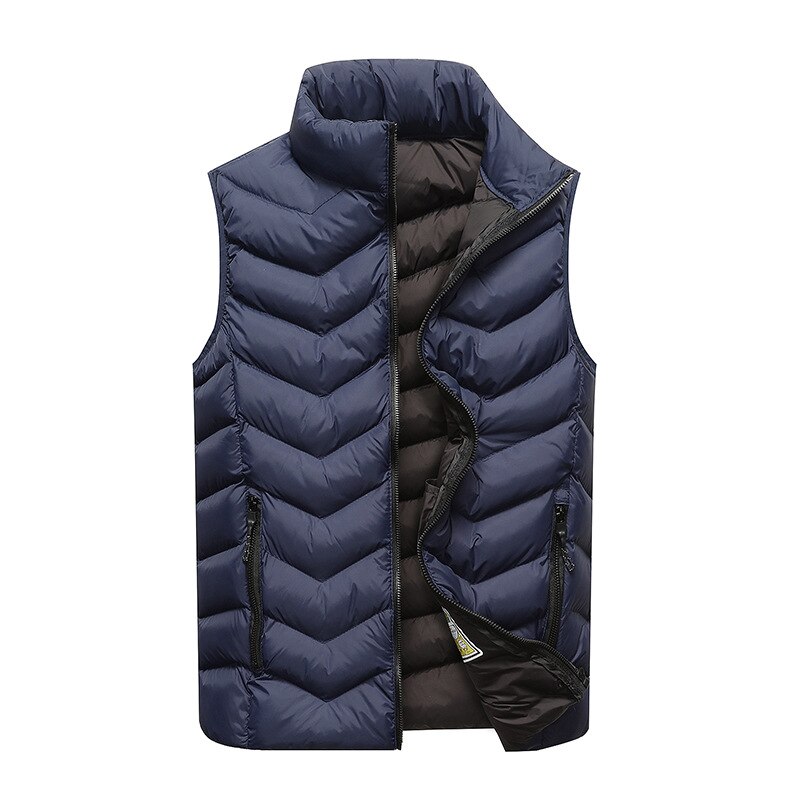 Hommes hiver gilet décontracté sans manches solide veste hommes Style coréen corps plus coton vêtements d'extérieur rembourrés manteau mince vêtements: Dark Blue / XXXL