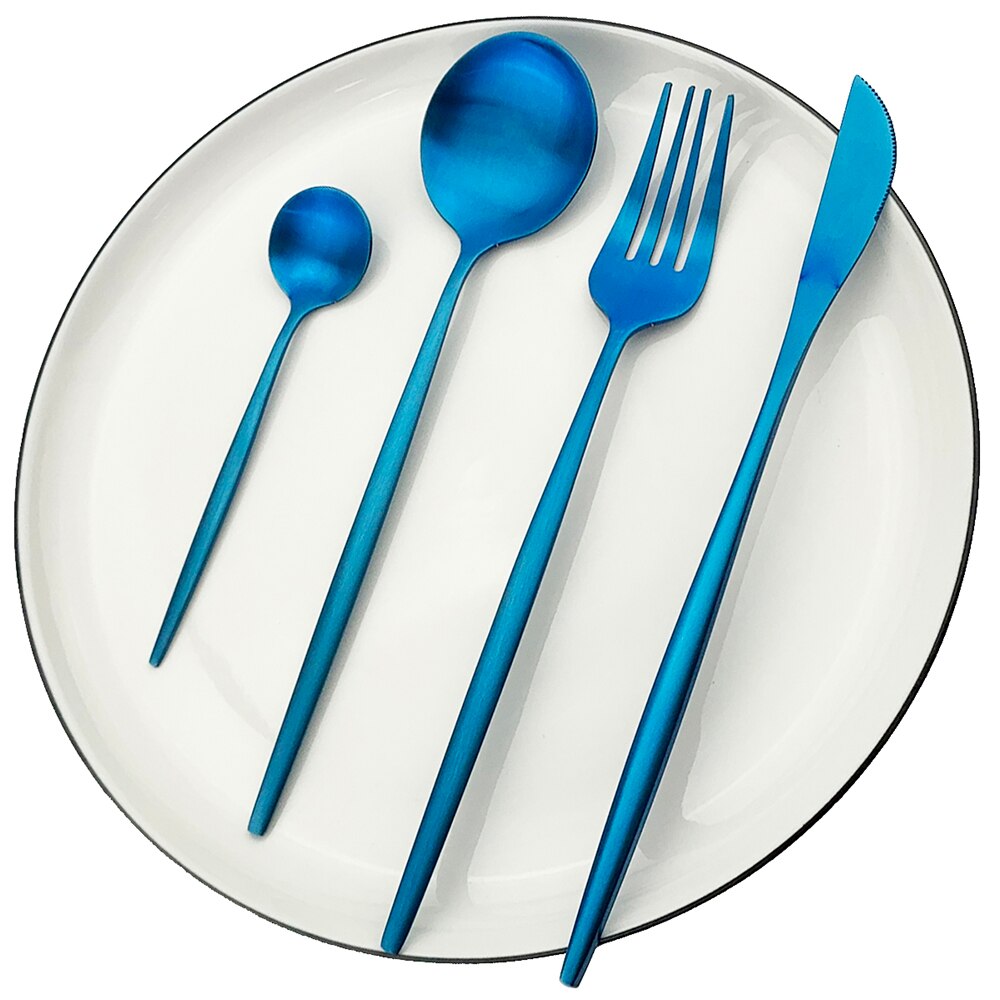 24pcs/48pcs Blue Cutlery Set 18/10 Stainless Steel Flatware Set Spoon Fork Knife Dinnerware Set Kitchen Tableware Silverware Set