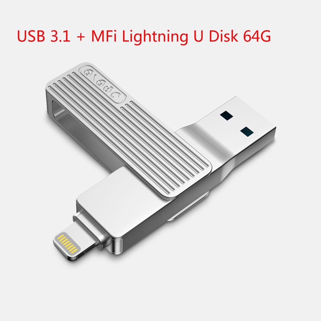 Xiaomi USB 3.1 U Disk OTG Metal Flash Pen Drive Memory Stick With MFi Lightning/Type-C Connector For iPhone 11 Pro/11/XS/X/8/7: Lightning USB 64G