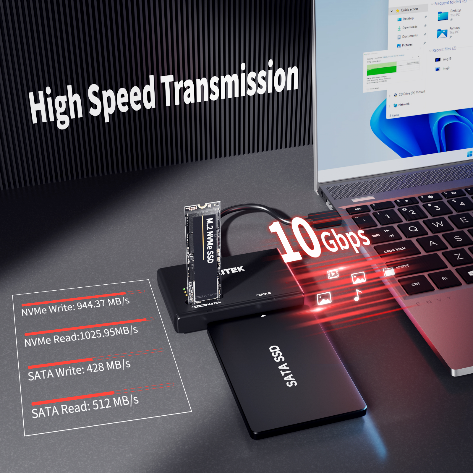 Unitek NVMe SSD Enclosure USB C to M2 SATA Case Adapter for 2.5" 3.5" Solid State Drive 10 Gbps External Hard Drive Reader