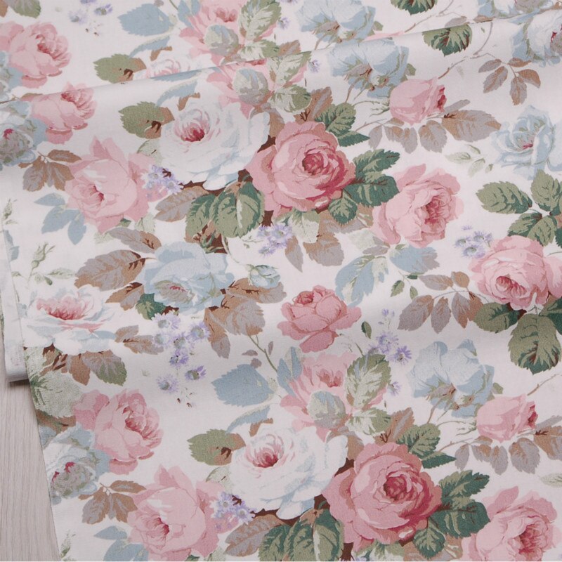 Retro bloemenkatoenen stof, geweven katoenen patchworkstof voor doe-het-zelf naaien, gewatteerde kinderkleding, ademende dunne katoenen stof