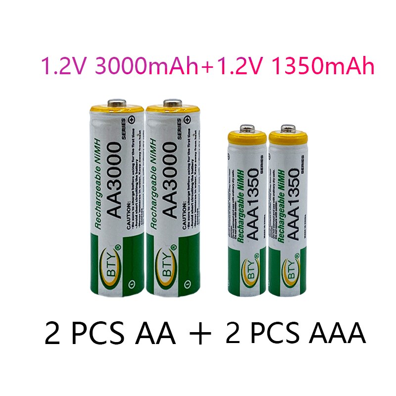 Brand 1.2V Aa 3000Mah Ni Mh Oplaadbare Batterij + Aaa Batterij 1350MA Oplaadbare Batterij Ni Mh 1.2V Aaa Batterij: AA- AA2pcs