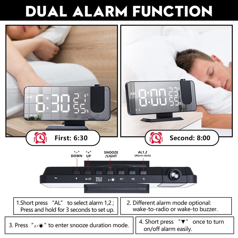 FM Radio LED Digital Smart Alarm Clock Watch Table Electronic Desktop Clocks USB Wake Up Clock with Projection