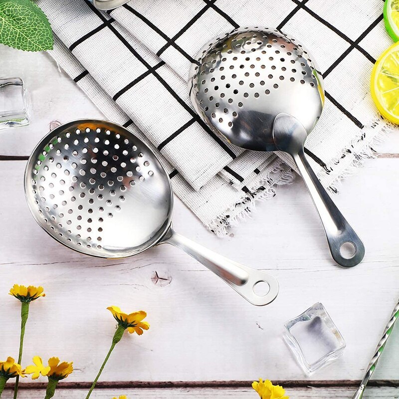 2 unidades de coladores Julep, colador de Bar, colador de cóctel de acero inoxidable, colador de cóctel, cuchara para Cocktail Drinks Home