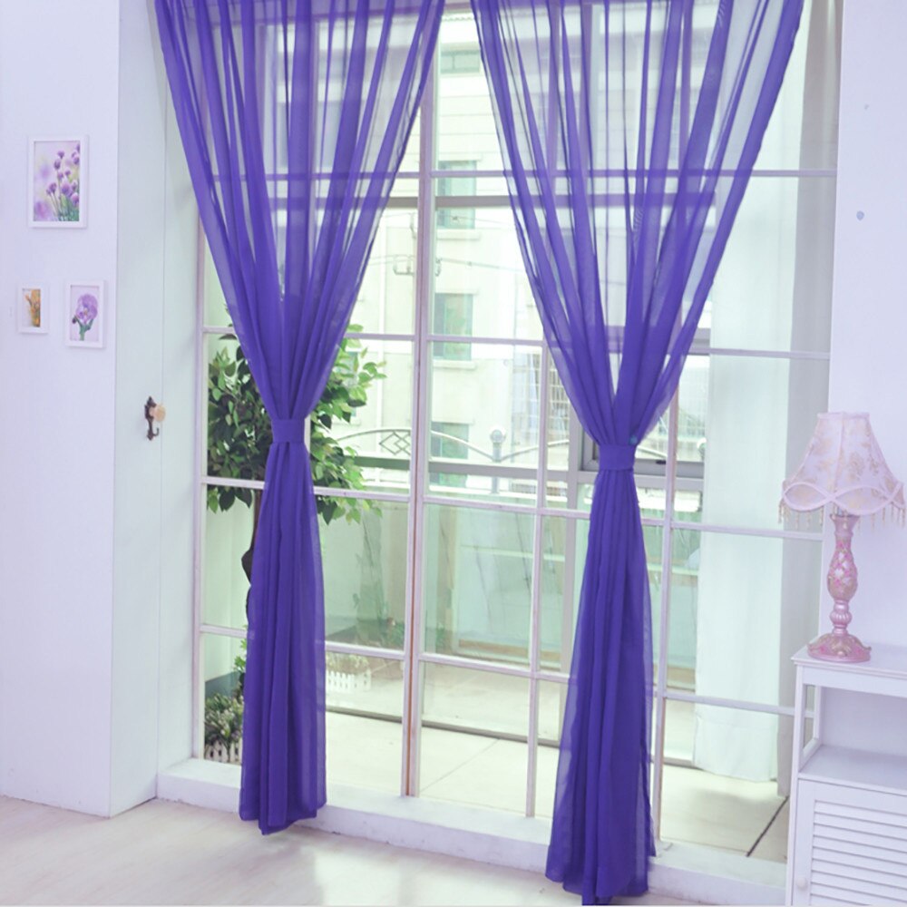 1PC Multicolor Pure Color Tulle Door Window Curtain Drape Panel Sheer Scarf Valances Micro-transparent Light-weight Gauze Decor: I