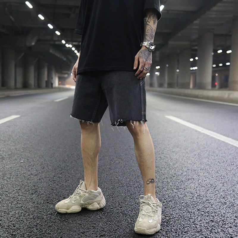 Mannen Retro Losse Korte Jeans Mode Straight Denim Gewassen Half Broek Mannelijke Toevallige Zomer Ripped Hip Hop Street Wear broek