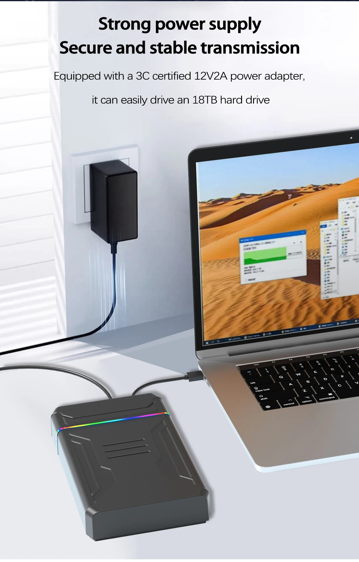 2,5/3,5 Zoll Festplattengehäuse SATA auf Typ C Festplattengehäuse-Adapter bis zu 6 Gbit/s Externe Festplattengehäuse für PC Laptop 12 V 3 A Strom