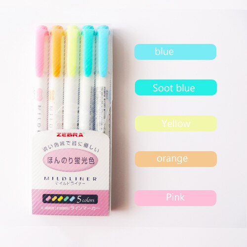 Zebra-Juego de rotuladores de doble punta para la escuela, juego de bolígrafos de doble punta, marcador de dibujo, papelería Mildliner: Fluorescent color