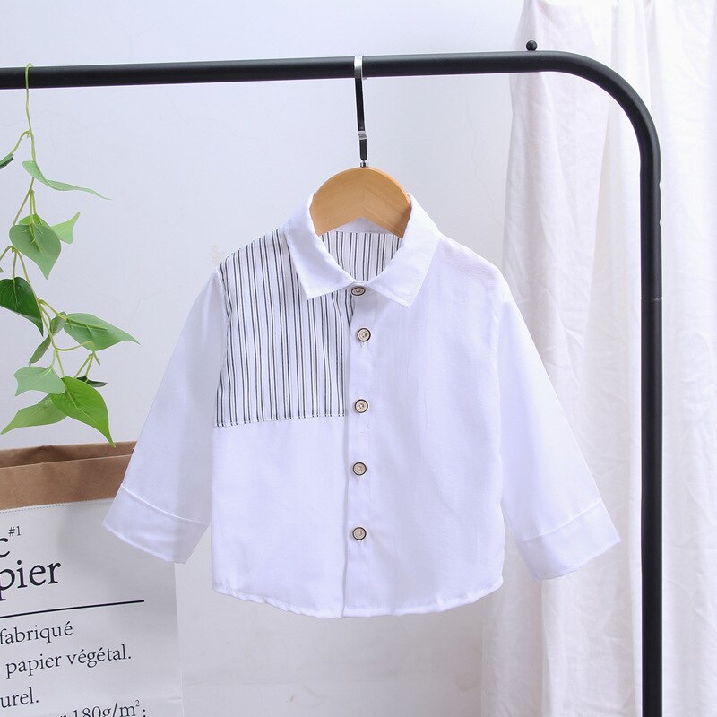 Ropa de para niños y niñas, blusa con solapa a rayas, ropa deportiva informal de algodón para bebés, primavera y otoño: CMWZ c2020  White / 12 meses