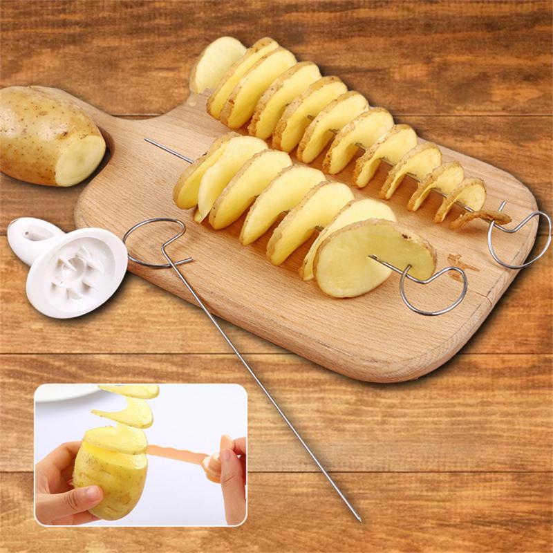 Potato Slicing Knife Skewer Manual Rotating Potato Tower Spiral Cyclone Potato Roll Slicing Knife Skewer Cut Potato Roll Gadgets