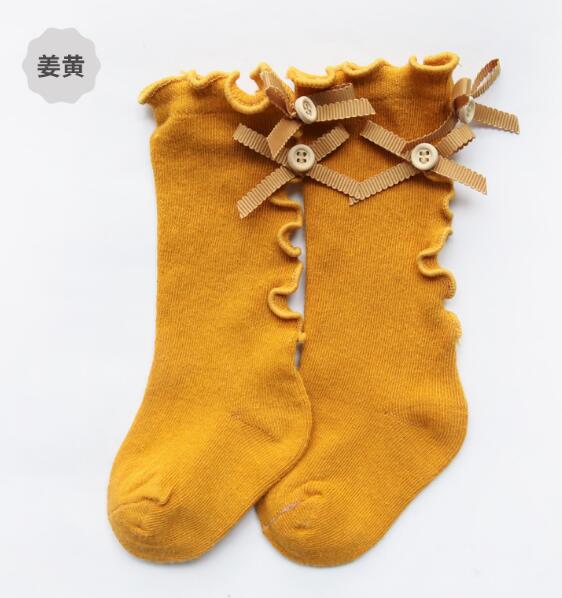 baby girl bow wood ear style baby leg warmers knee high toddler leg warm cotton long tube baby girls lace girl leg warms infant: yellow 3to5 year
