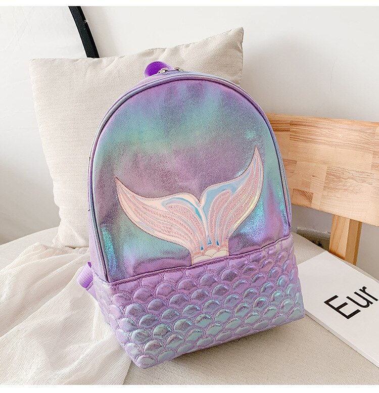 Frauen rucksäcke Meerjungfrau aufbringen Holographische Rucksack Reise PU Leder Holographische Rucksack Schule Taschen: LILA