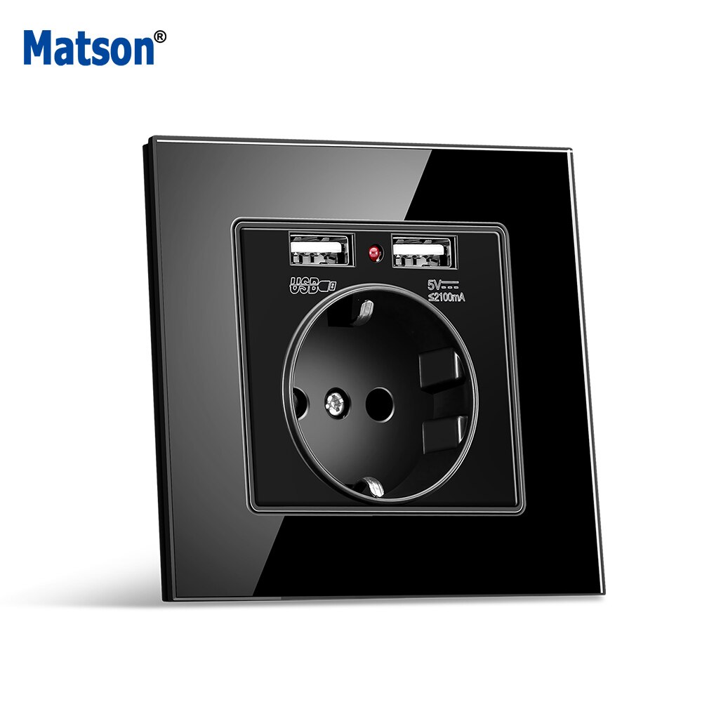 Matson Wall USB Power Socket, Many style Panel, Bedroom socket,AC 110V-250V 16A Wall Embedded, Double usb EU Standard Outlet