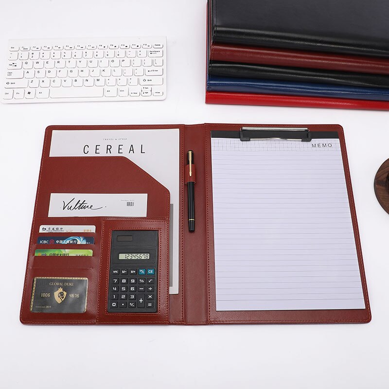 Business Office Folder Multifunctional Office Organizer with Calculator Clip A4 Leather Folder Folder Briefcase Office Supplies